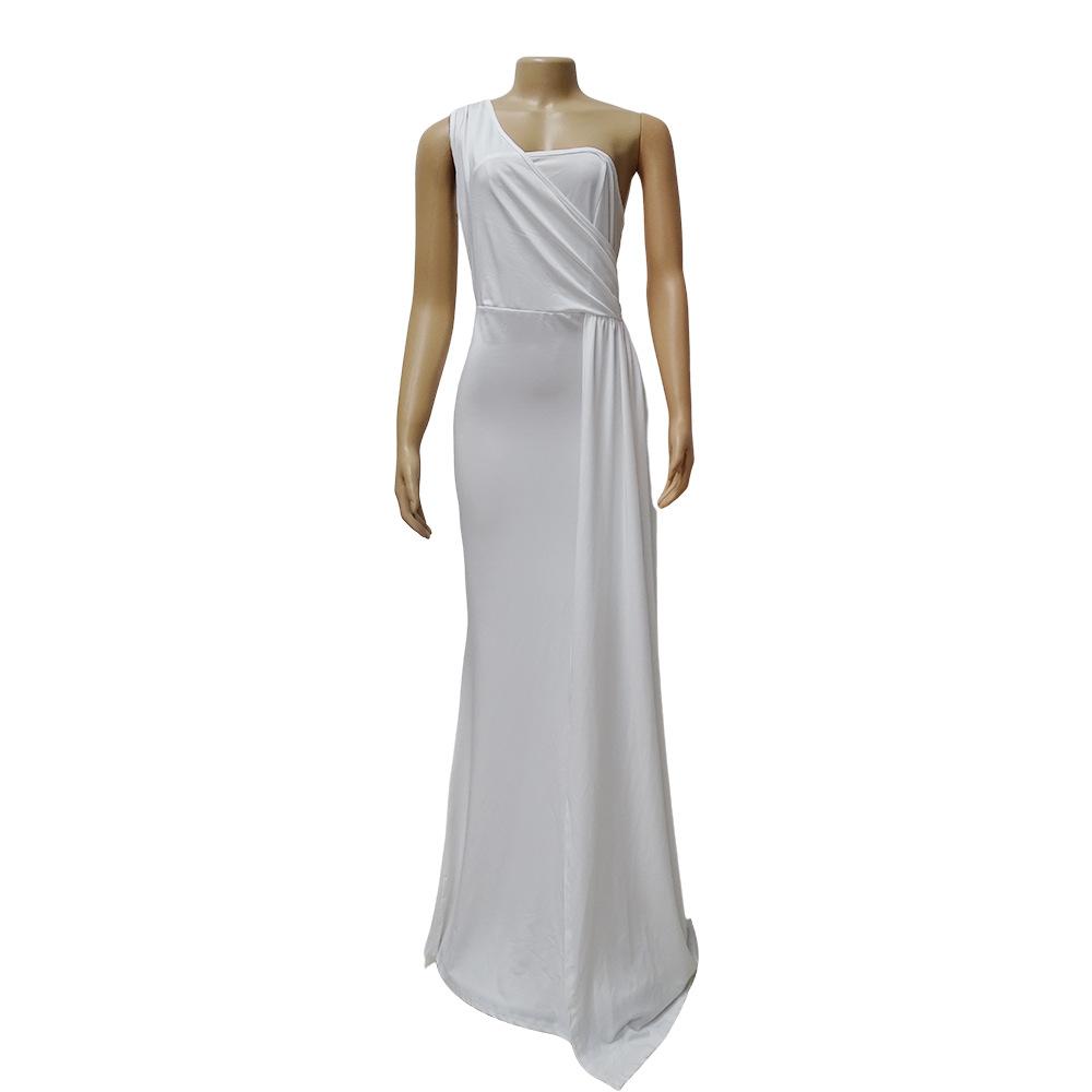 New Fashion Solid Color Sexy Tight One-shoulder Sleeve Long Dress for Party - Women's Private Wear Aristocratic Style Evening Gown