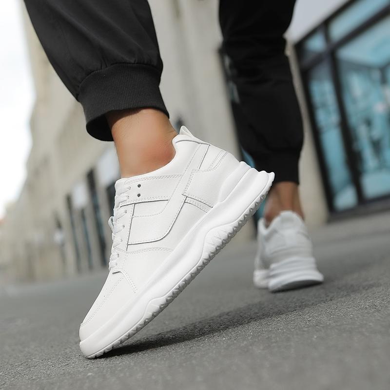 Men's White Sports Oxford Shoes Elevator Insole Height Increase 6cm Lace-up Sneakers Plus Size 37-46