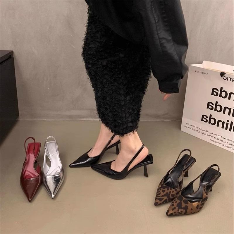 New pure desire super fairy leopard print sandals women's pointed head increases soft sole not tired feet high heels