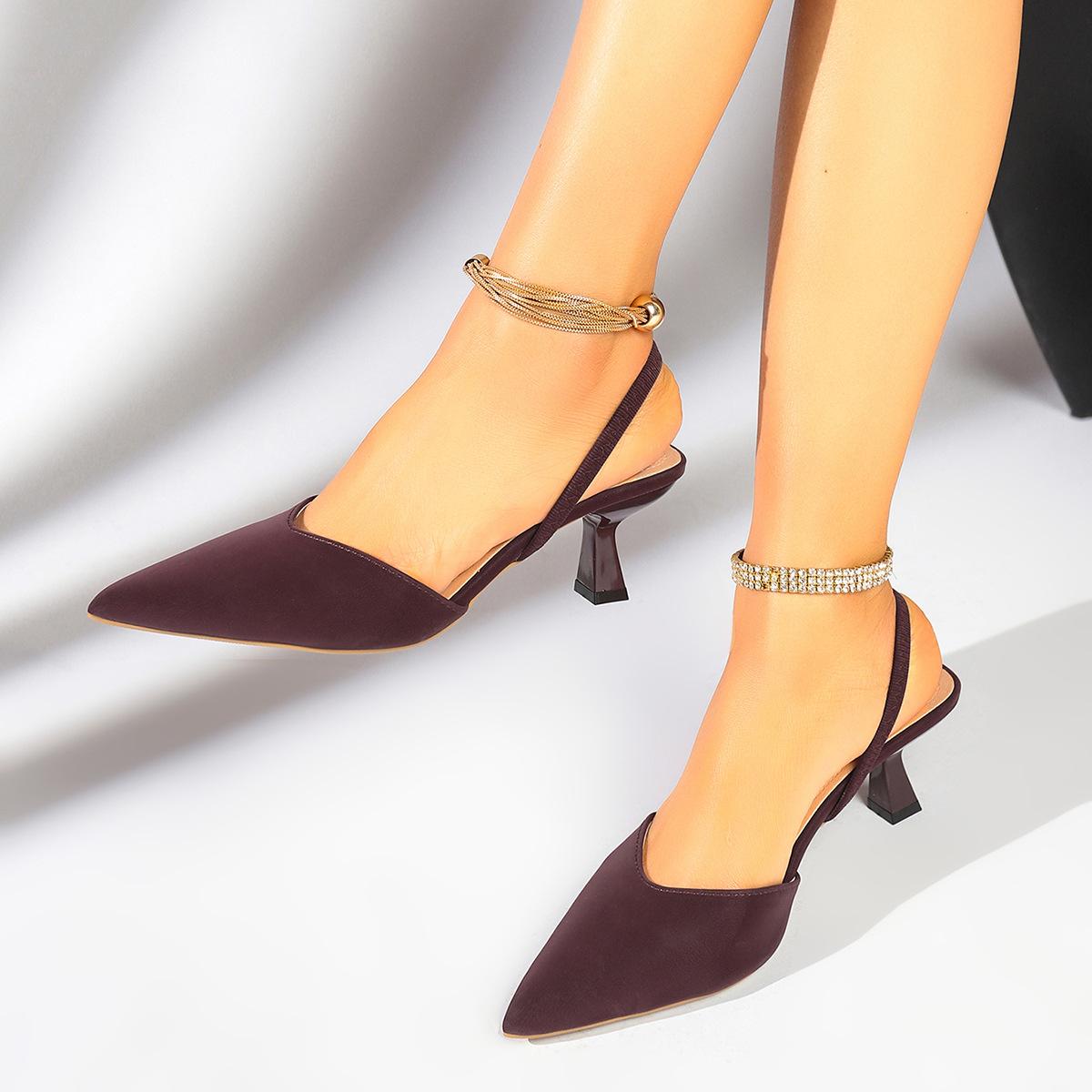 

Plus-size Shoes, Sandals, New Style Pointed-toe Low-heeled High-heeled Shoes 43 кавовий/червоний