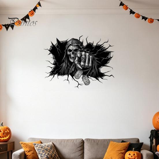Decorazione per la Casa Gotica Oscura, Adesivo da Parete Falciatore, Decalcomania Artistica 3D che Attraversa, Murale Teschio Spaventoso Fantasma per Bar Pub Feste di Halloween Decalcomania