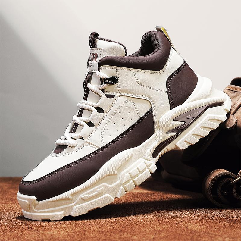 Men Short Boots High Top Thick Sole Wear-resistant Comfortable Lace Up Casual Shoes Breathable Non Slip Daily Commuting Sneakers