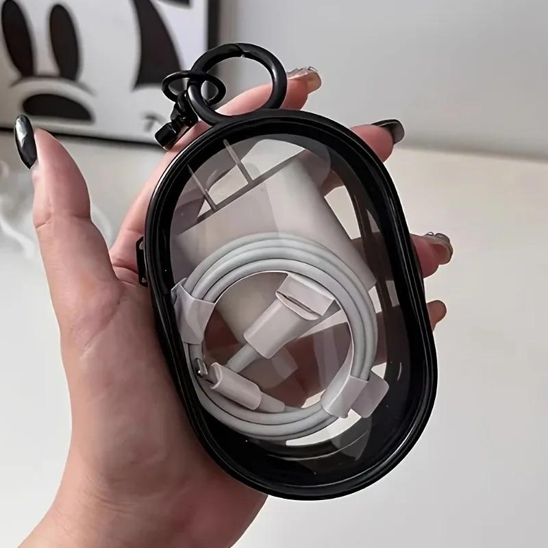 1pc Cute Mini Transparent Plastic Cable Organizer Box with Keychain-Portable & Space-Saving Design for Cables,Chargers,Earphones