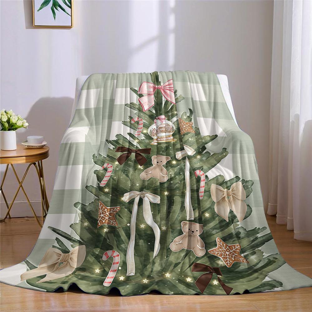 Christmas Tree Green Checkerboard Flannel Blanket Warm Soft Halloween Christmas Couch Warm Cozy Decorative Decor for All Season