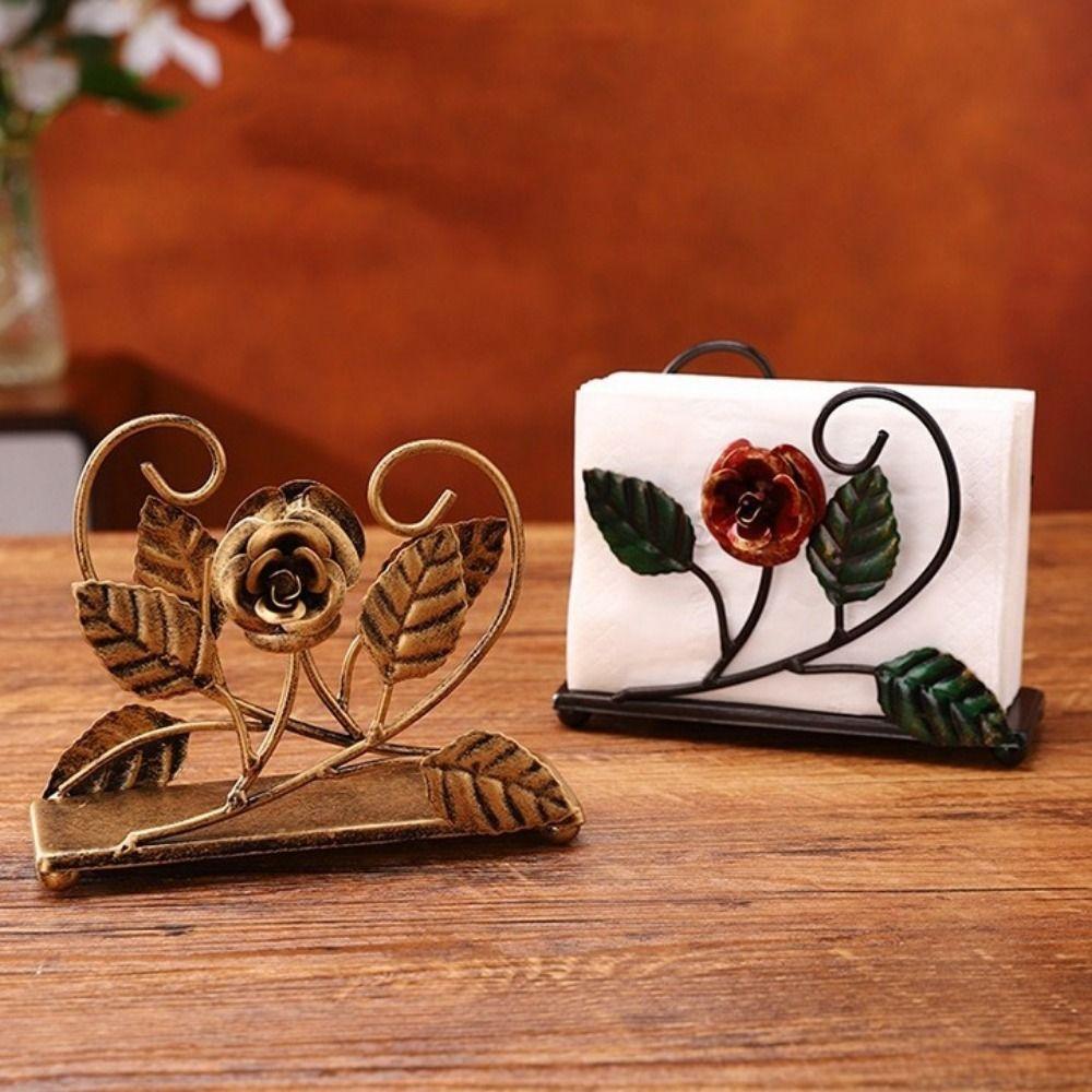 Rose Metal Napkin Holders Stable Tissue Storage Rack Desktop Paper Organizer Dining Table