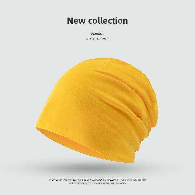 Autumn and winter thin plaid stack hat women's fashion versatile sports headscarf sweating solid color breathable cold hat men