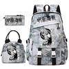Anime Jujutsu Kaisen Backpack Set for Girls 3pcs School Bookbag Lunch Bag Pencil Case Casual Travel Rucksack