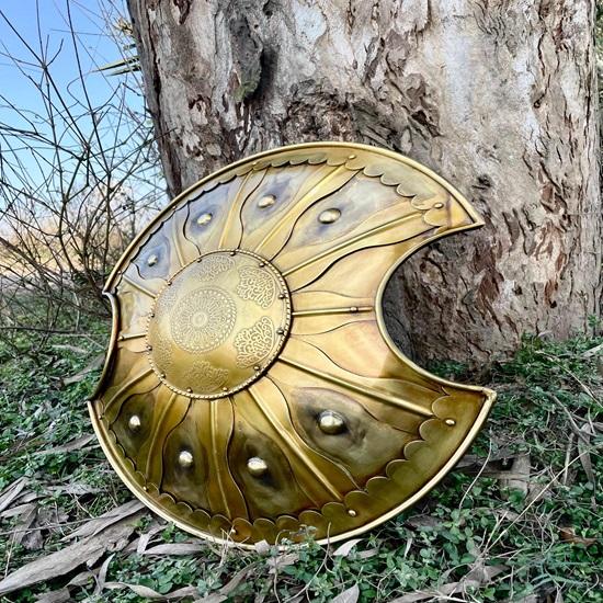 60.96 Cm Medieval Troy Trojan Shield, Hand Carved Battle Round Shield, Ancient Greek Metal Shield, Role Cosplay Play Trojan Shield, Gift For Halloween