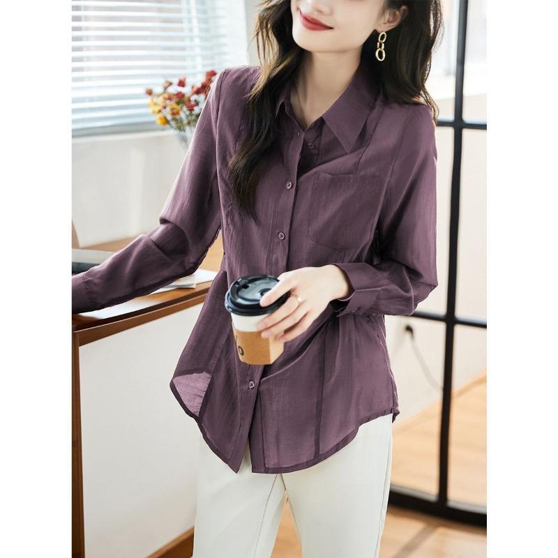 High-end New Solid Color Lace-up Fashionable Casual Lapel Long-sleeved Shirt for Women