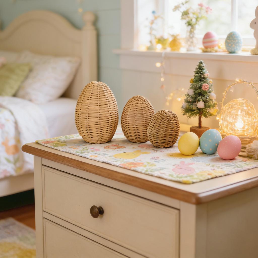 3PCS Pack Cute Easter Rattan Egg Decoration For Home And Desktop Display
