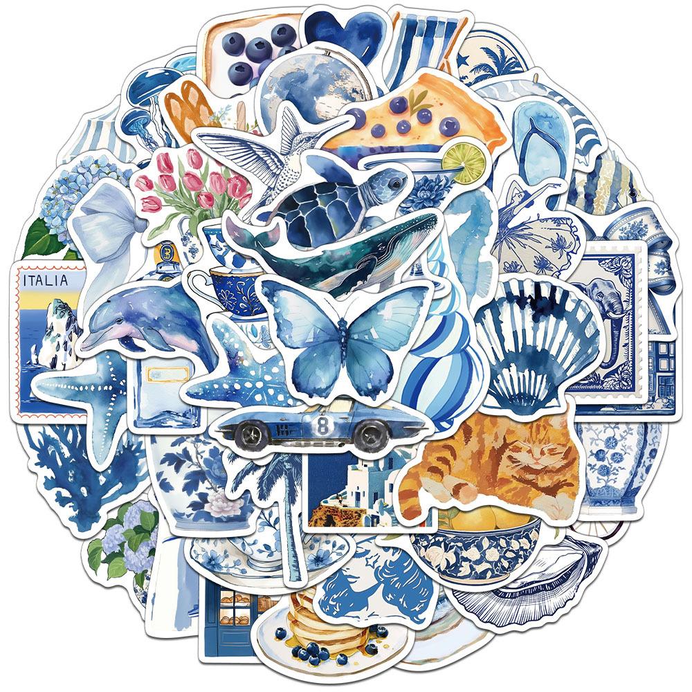10/30/50PCS Cute Cartoon INS Blue Ocean Graffiti Stickers Aesthetic Art DIY Laptop Luggage Phone Case Vintage Decal Sticker Pack