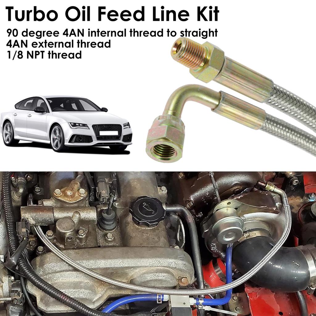 Ölzuleitungskit für T3/T4/T60/T70 Edelstahl 90 Grad 41 Zoll Auto Ölzuleitungssatz mit 1/8 NPT Gewinde Autozubehör