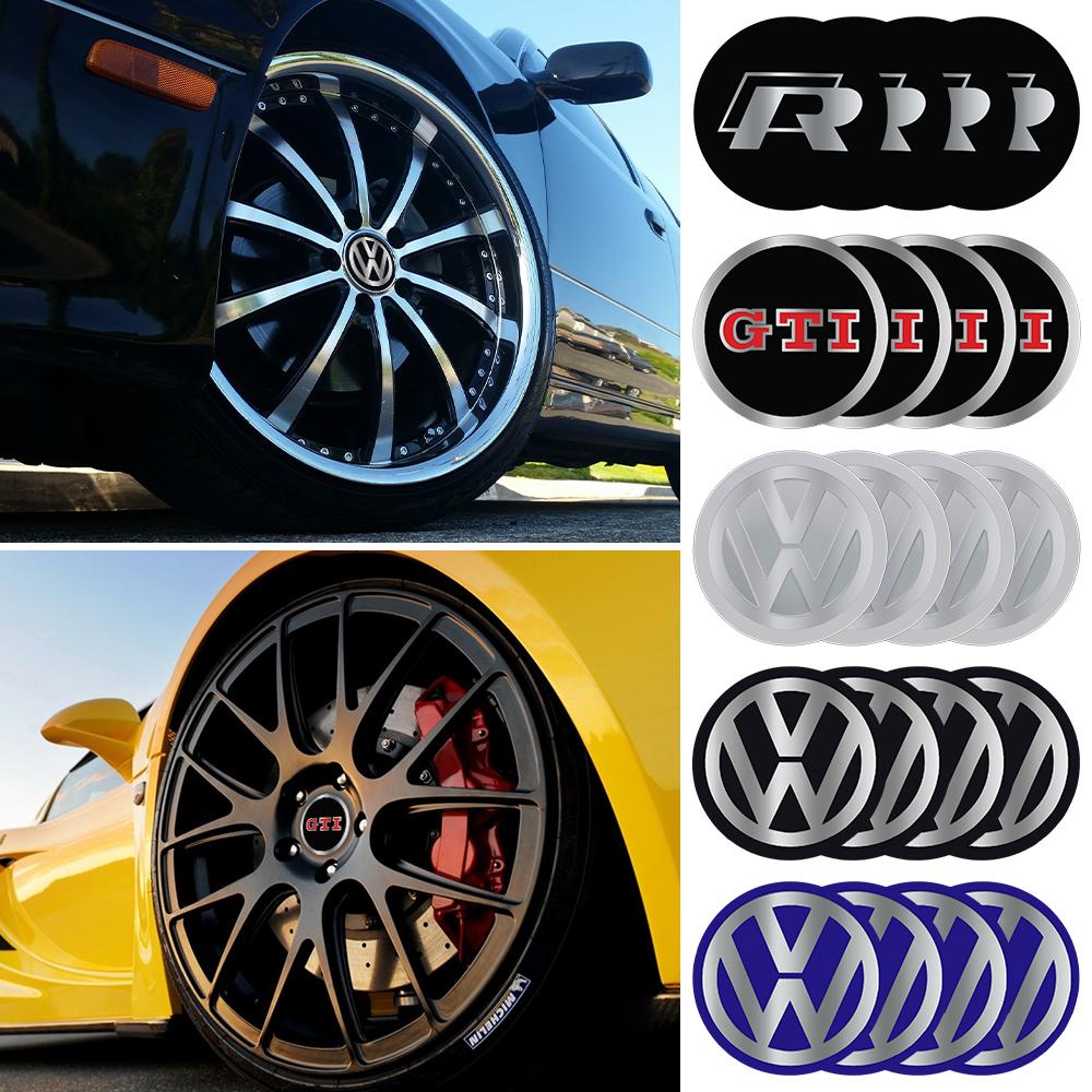 4Pcs Aluminum Metal Emblem Car Wheel Center Hub Caps Sticker Badge for Volkswagen VW R GTI Golf 6 TSI B5 GTD Passat Polo 4Motion