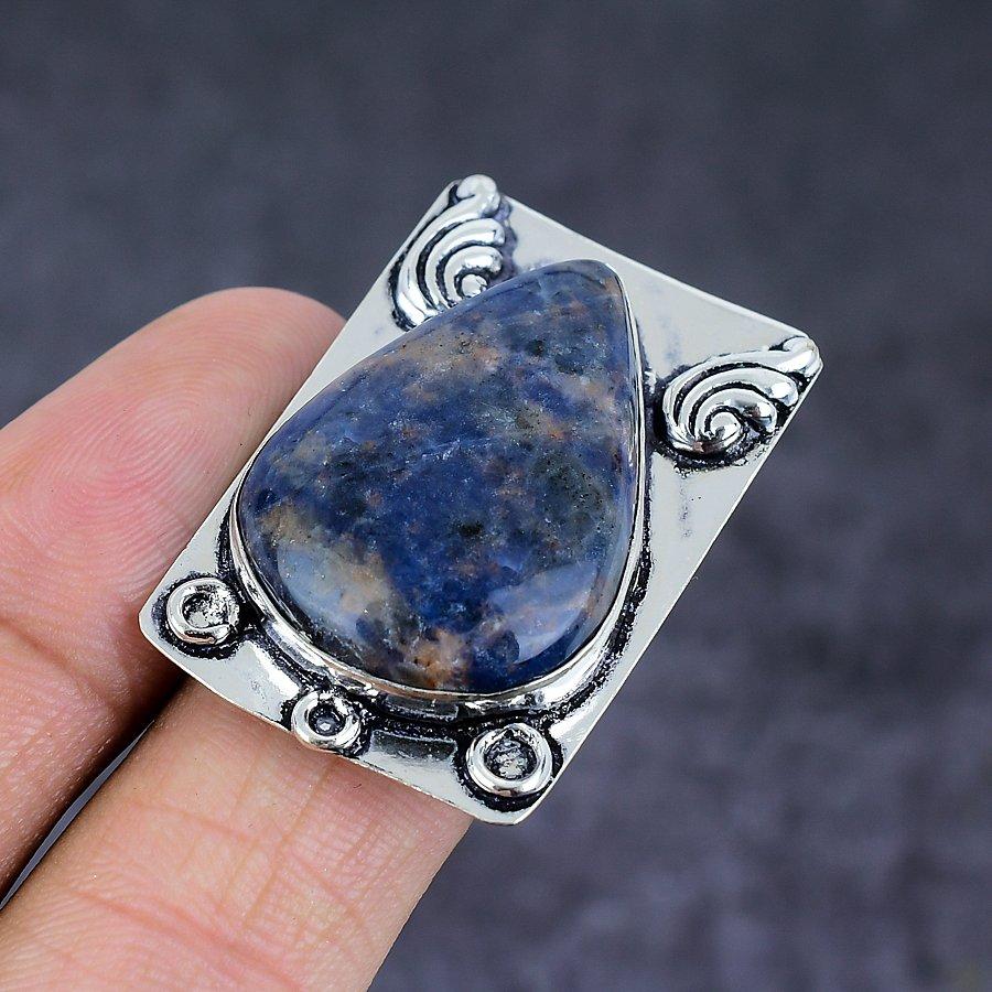 Natural Sodalite Gemstone Handmade 925 Sterling Silver Jewelry Ring Size 7 C0b55