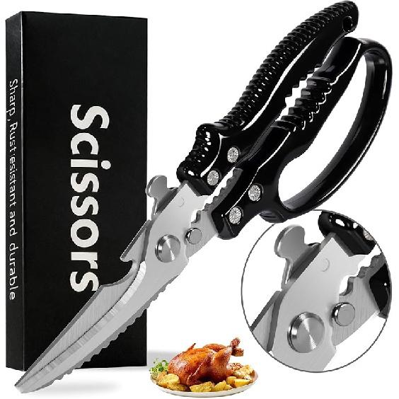 Ножницы для птицы, Прочные кухонные ножницы с нескользящей ручкой и предохранителем, Ножницы для птицы, мяса, индейки, курицы, рыбы и овощей