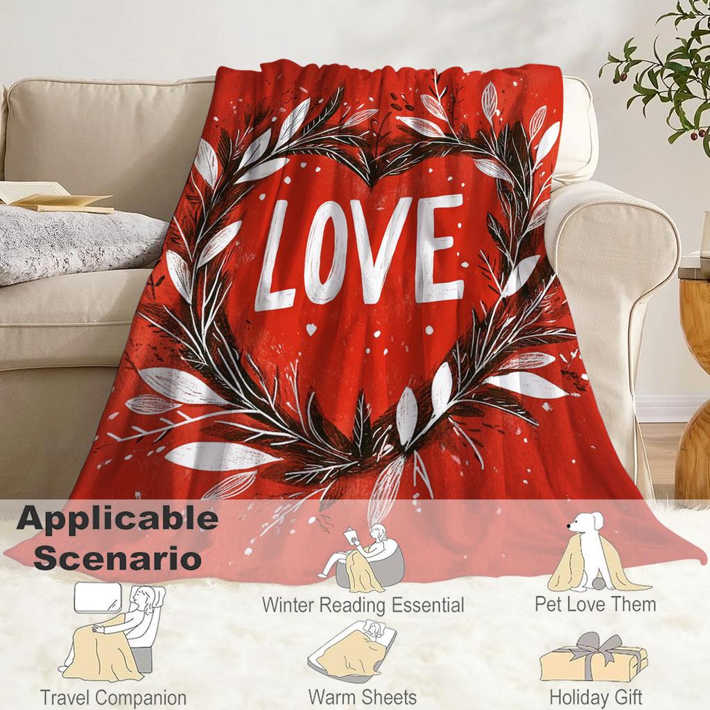 Romantic Theme for Valentine's Day Flannel Printed Blanket Suitable for All Seasons Suitable for Living Room Office Sofa Travel