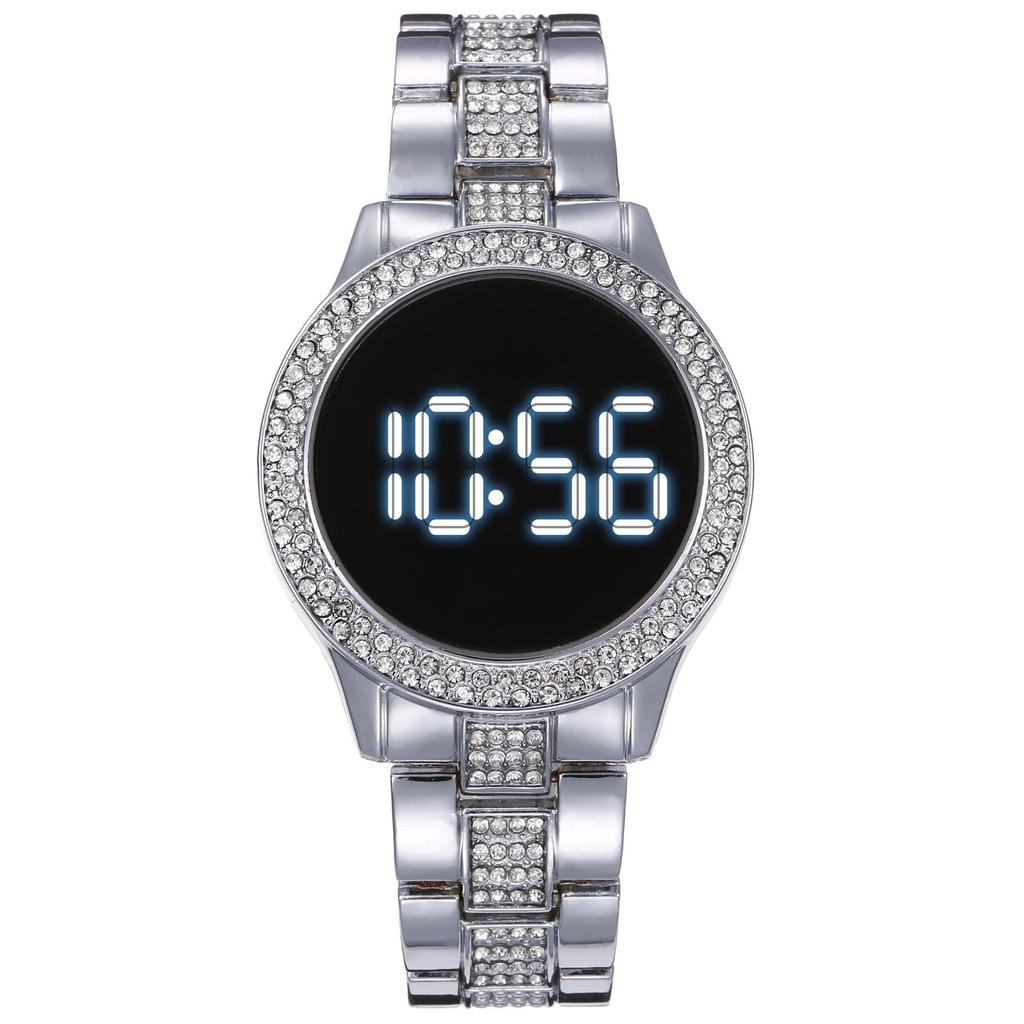 Unisex Double Row Diamond Waterproof LED Watch with Large Dial