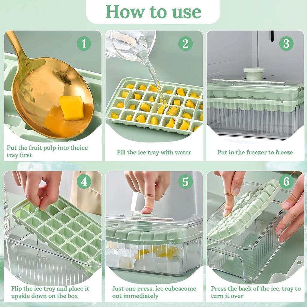 Press Type Ice Cube Maker Silicone Ice Tray Making Mold Creative Storage Box Lid Trays Bar Kitchen Square Cubic Container Set