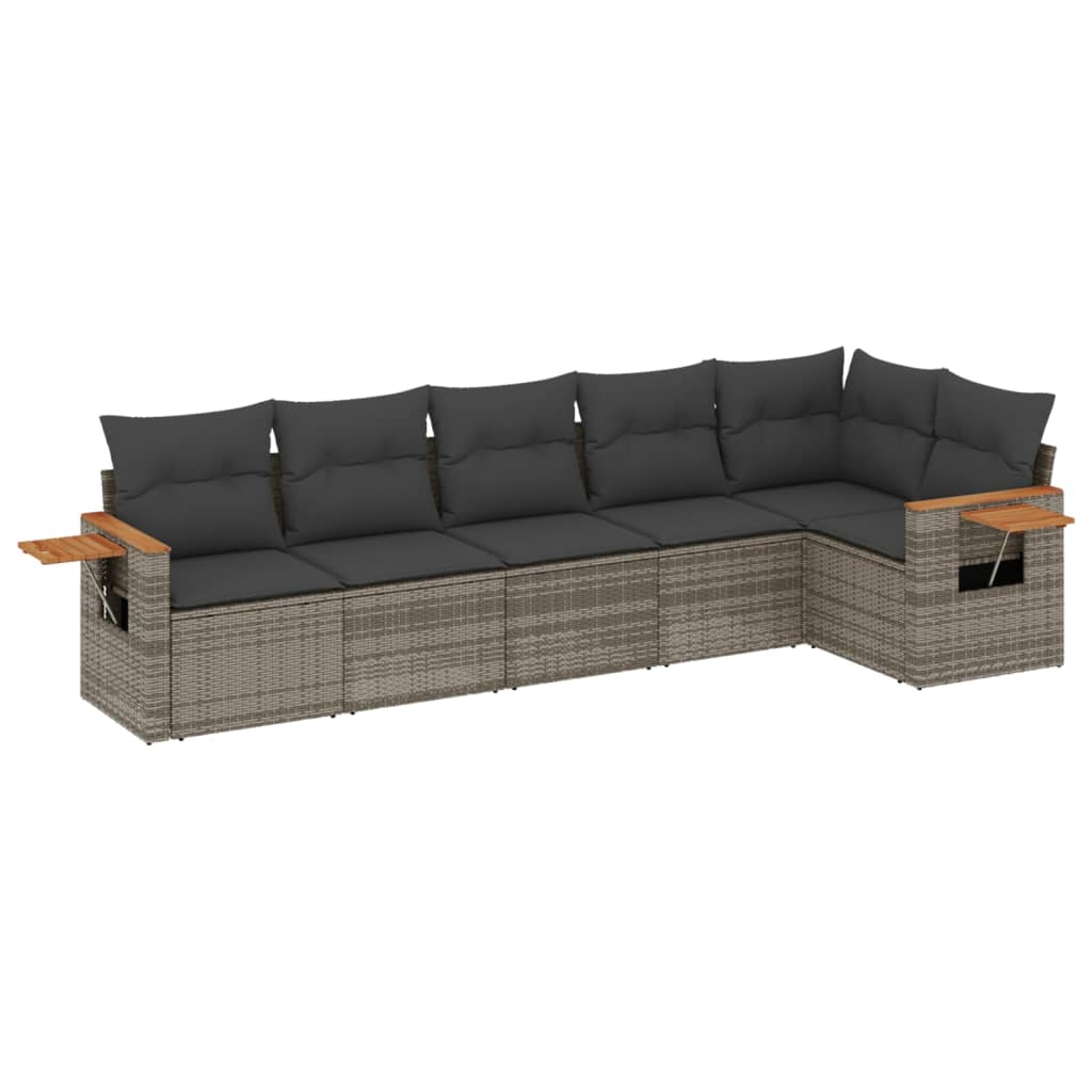 Vidaxl 6-Cz. Garden Furniture Set With Cushions, Grey, Poly Rattan