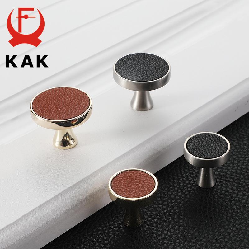 KAK Vintage Leather Cabinet Knobs and Handles Wardrobe Kitchen Cupboard Door Pulls European Zinc Alloy Furniture Handle Hardware
