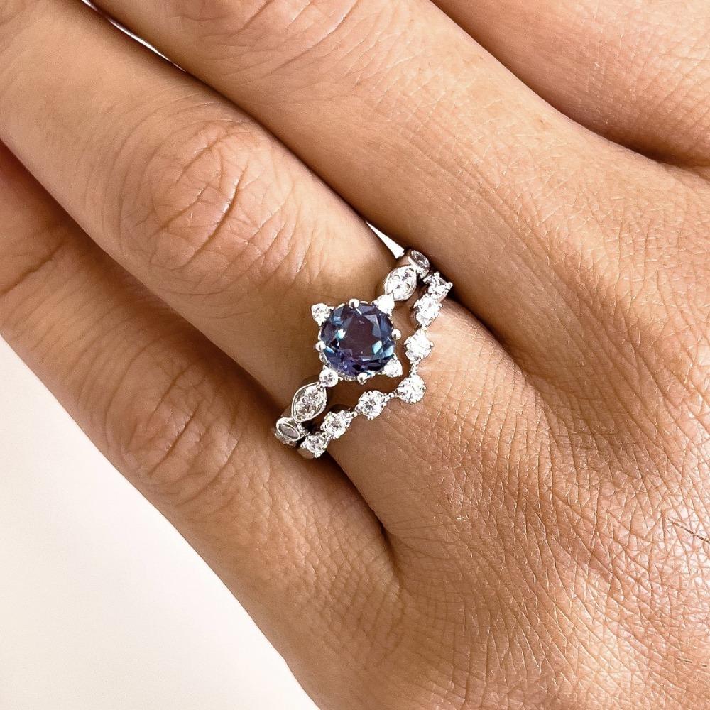 Natural Sapphire Silver-plated Women's Ring Niche High-end Ins Diamond-set Zircon Ring
