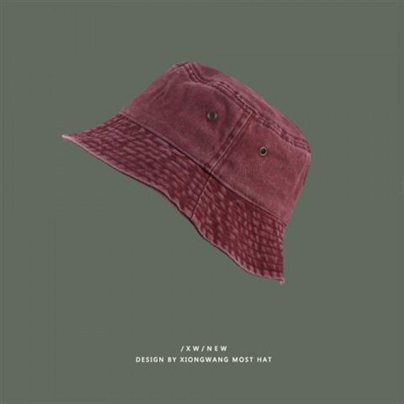 

2023 Bucket Hat Retro Washed Denim Vintage Fashion Small Head Bucket Hat Spring and Summer Outdoor Cross-Border Burgundy