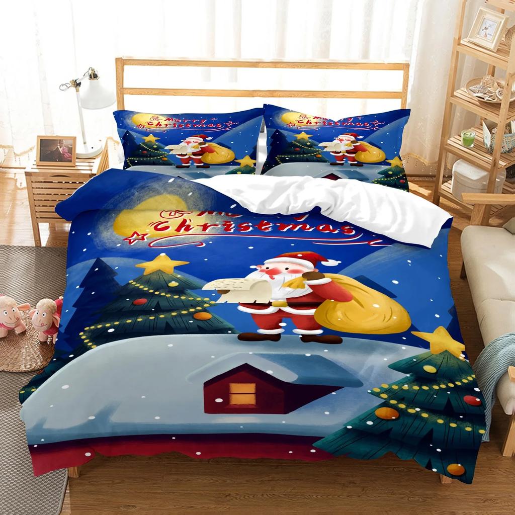 Juego de Cama Copos de Nieve de Invierno Rojo Celebrar Navidad Decoración del Hogar Nieve Alce Papá Noel Funda Nórdica Impresa en 3D Para Niño Niña Adulto