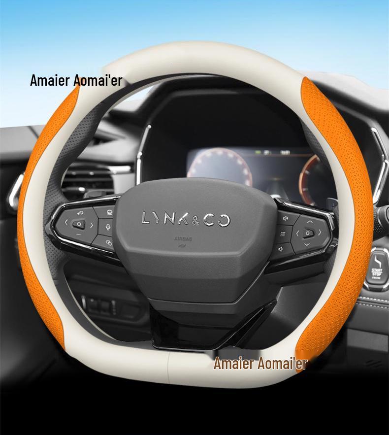 Lynk & Co Genuine Leather Steering Wheel Covers: Sizes 01, 02, 03, 05, 06, 09, All-Season, Non-Slip, Ultra-Thin.