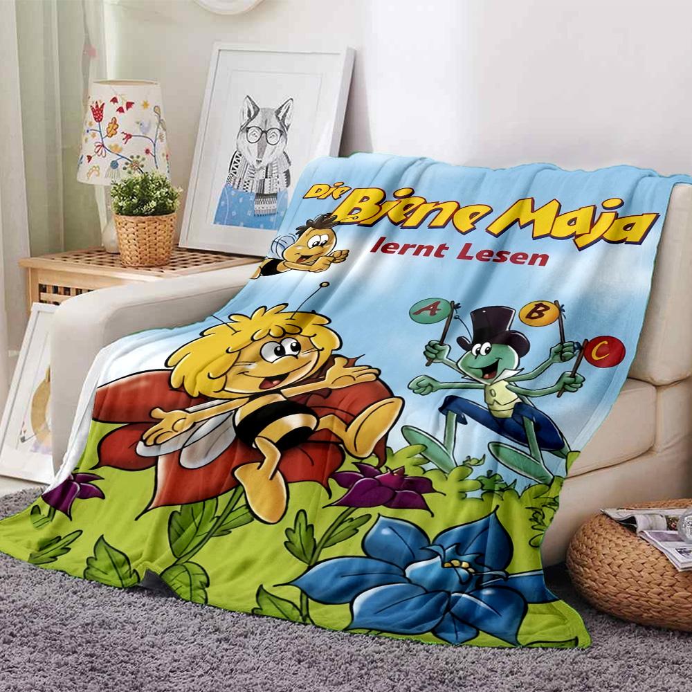 Die Biene Maja Cartoon Bee Anime Print Flannel Blanket Soft Warm Throw Blanket for Sofa Bed Living Room