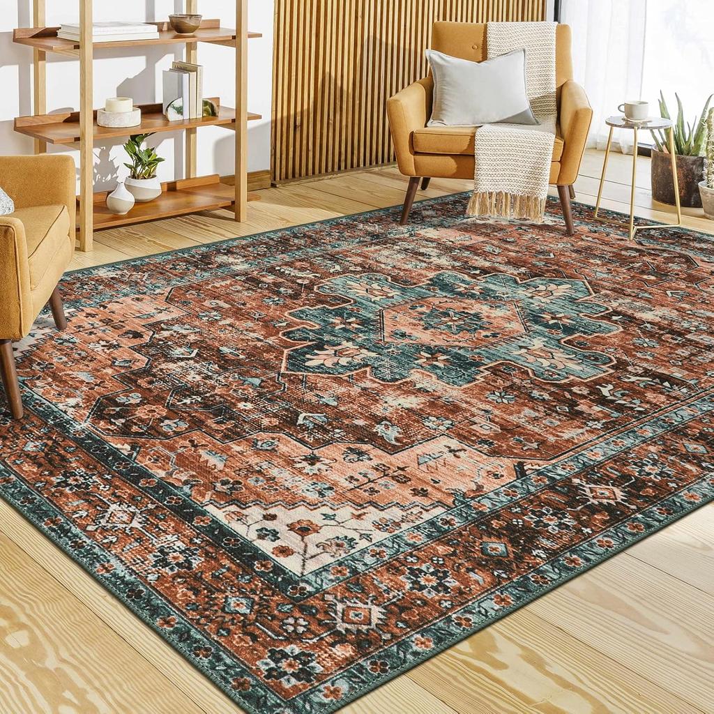 Green Boho Entry Throw Rug Vintage Oriental Medallion Carpets for Living Laundry Room Non Slip Sofa Bedroom Floor Mat Home Decor