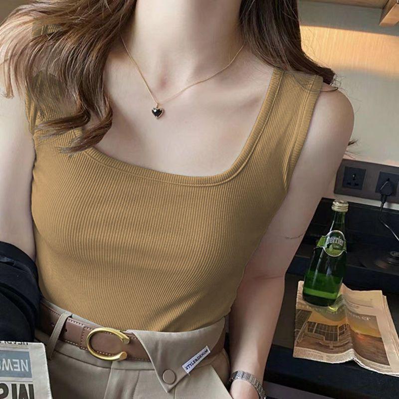 

Ice Silk Ribbed Square Neck Sleeveless Tank Top: Women s Slimming Innerwear/Outerwear for Summer 3XL (145-160 jin)