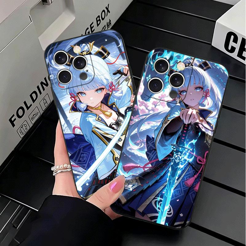 Genshin Impact Kamisato Ayaka Soft Phone Case for iPhone 16 16E 17 Air 15 Pro Max 14 Plus 13 Mini 11 12 7 Black Cover Back Shell