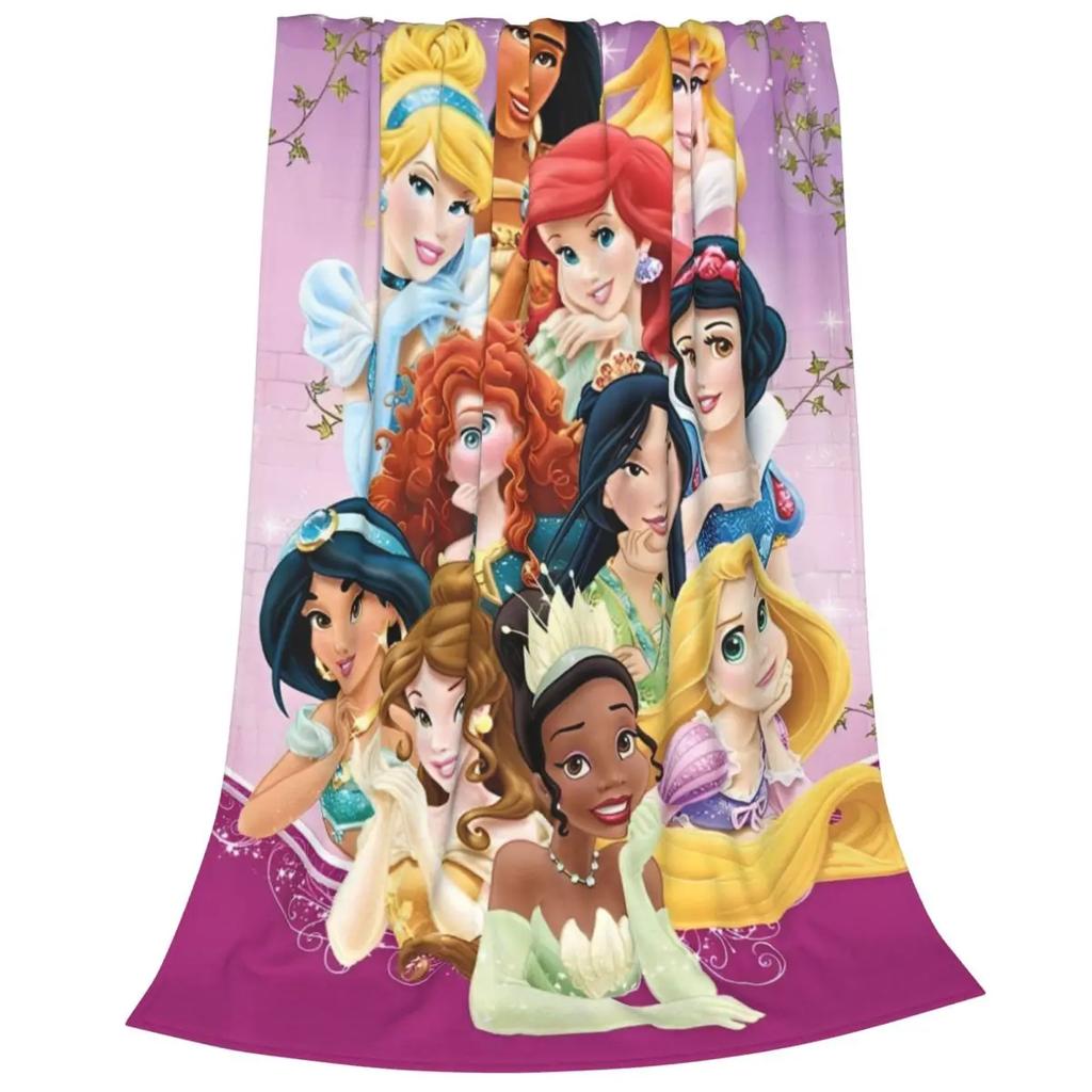 Cartoon Princess Blanket Fleece Print Beauty Gift for Girls Multifunction Warm Throw Blanket for Bed Bedroom Bedding Throws