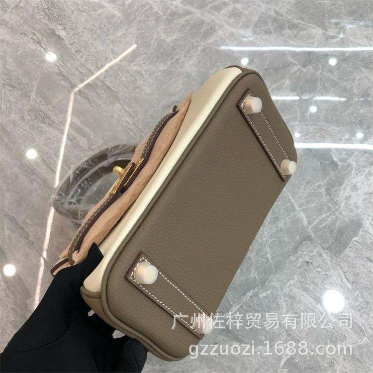 Cross-border Lychee Pattern Color Matching Platinum Bag Cowhide Women's Bag Contrasting Color Handbag Large Capacity Shoulder Crossbody Wedding Bag