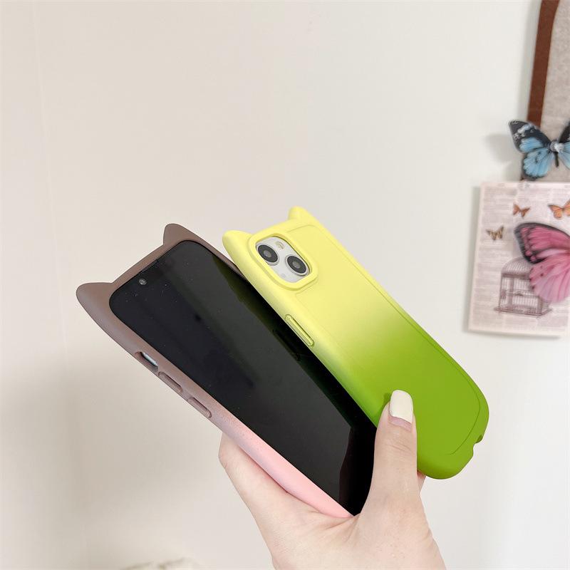 Farbverlauf-Silikonhülle mit Katzenohren für Apple 15Promax und Huawei P60 - Fallschutz, All-inclusive-Softcover