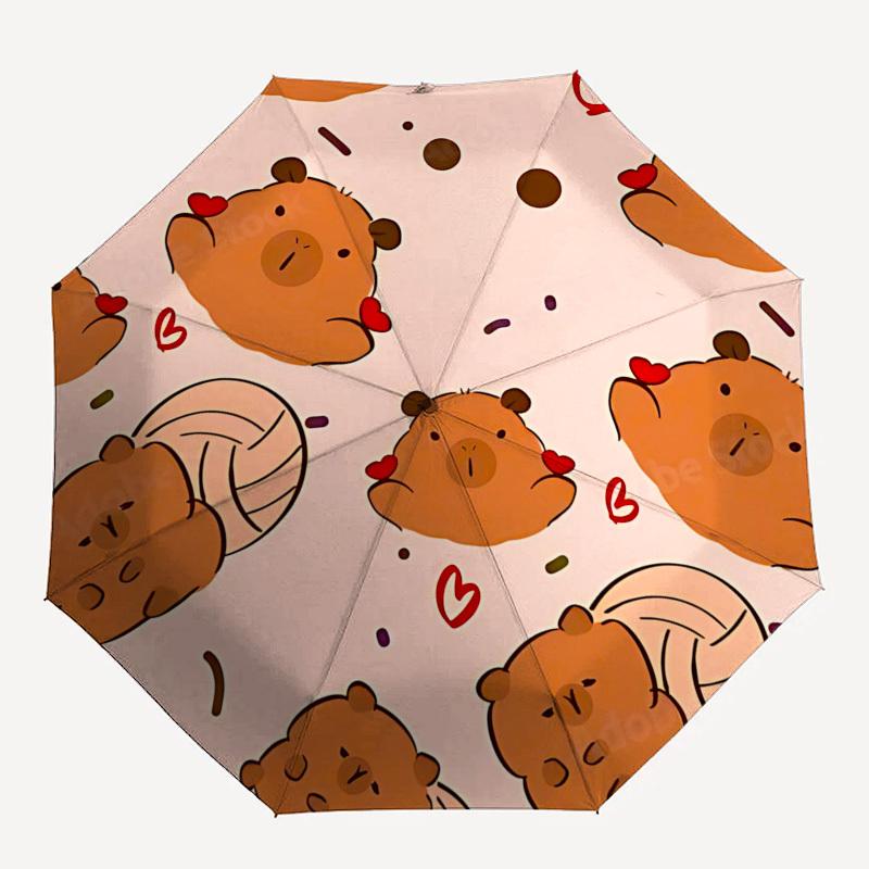 Capybara, Liebe Automatischer Faltregenschirm Kompakt 8 Rippen Design, Einzigartiger Stil, Geeignet für den Täglichen Außenbereich, Perfektes Geschenk für Freunde