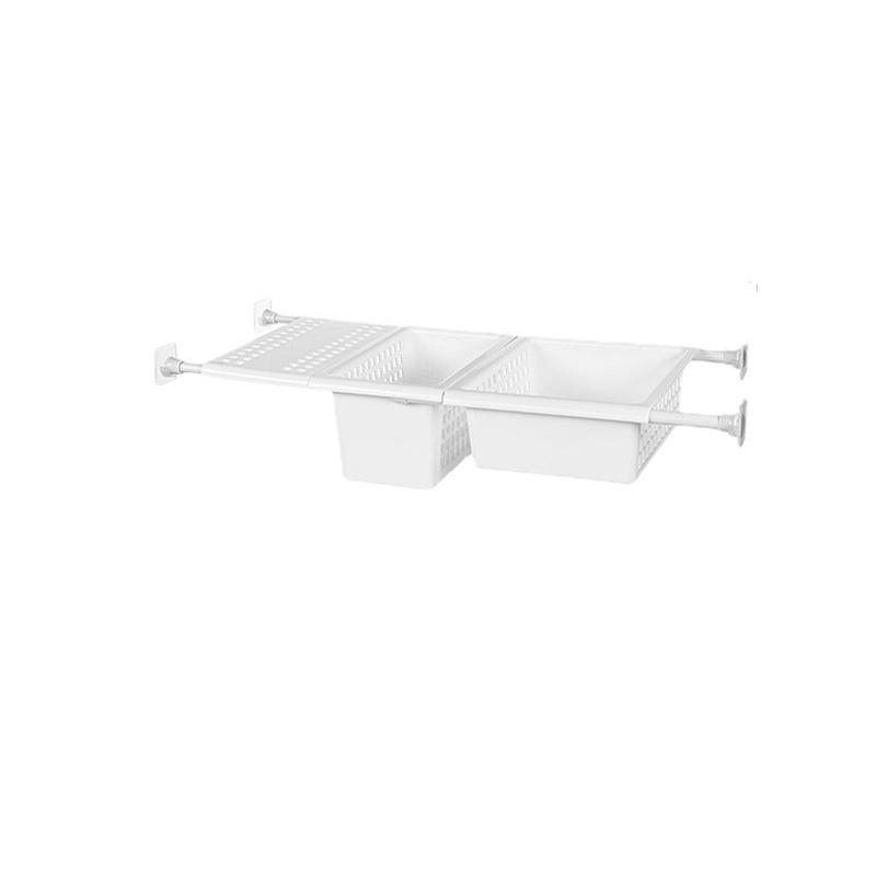 Japanese Telescopic Under-Sink Storage Rack with Hanging Rod and Spice Organizer Basket