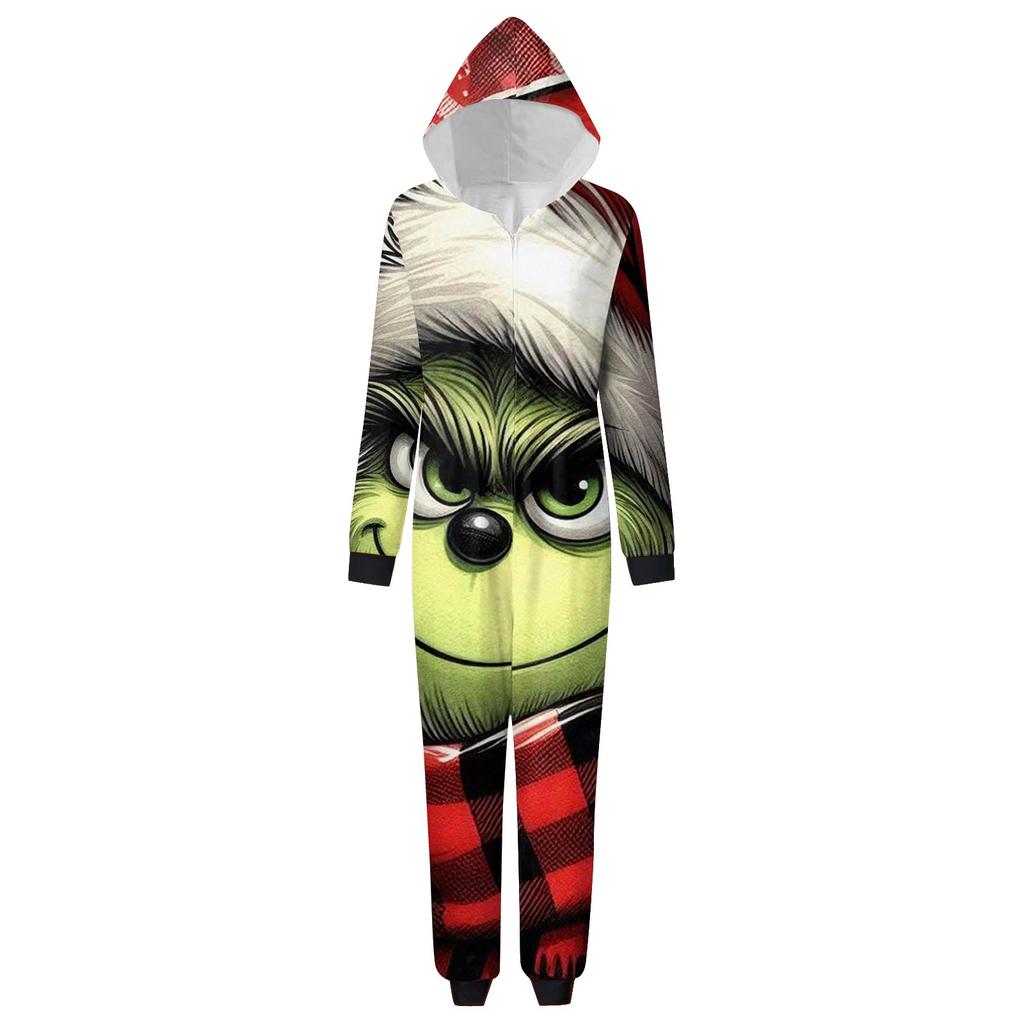 Rodzic-Świąteczny Nadruk Rodzic-Dziecko Kaptur Zapinany na Zamek Jednoczęściowy Domowy