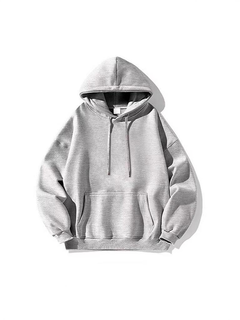 Sweat à capuche unisexe en velours plus - Automne/Hiver Décontracté Coupe ample Haut de couleur unie