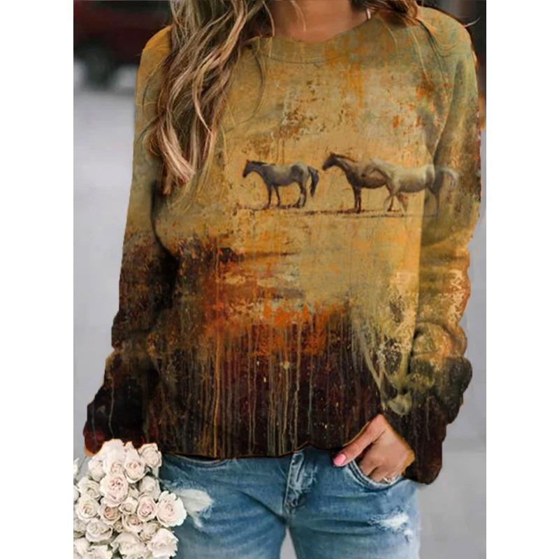 Halloween Printed Long Sleeved Hoodie Autumn Winter Women's Hoodie Casual Round Neck Top Pullovers & Long Sleeves Women’s