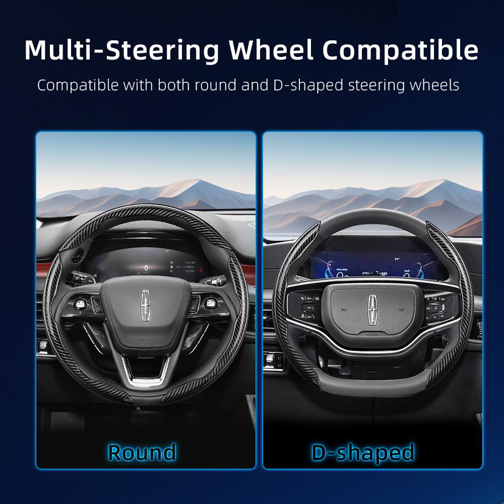 Suitable for Lincoln Carbon Fiber Texture Steering Wheel Cover with Segmented Quick-Release Design, Durable, for Models Such As