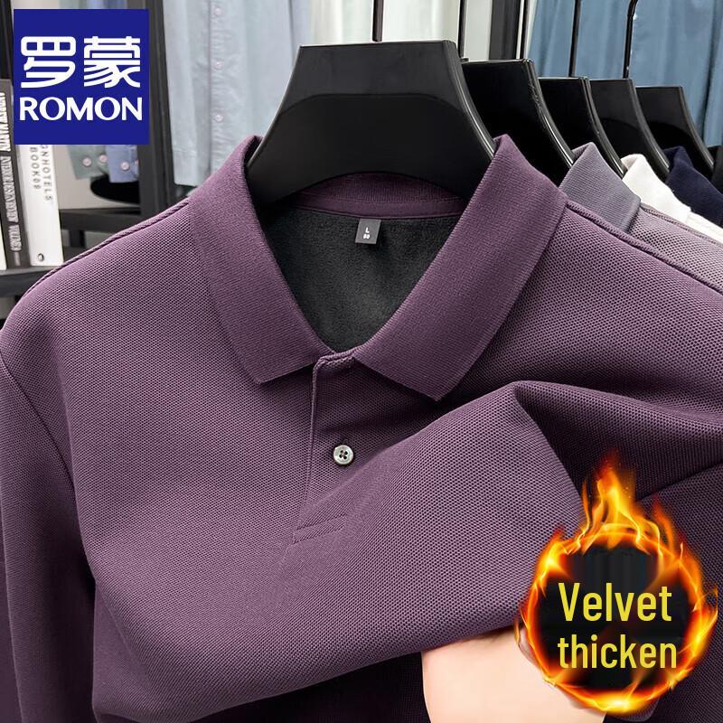 Romon Men's Fleece-Lined Cotton Long Sleeve Polo Shirt