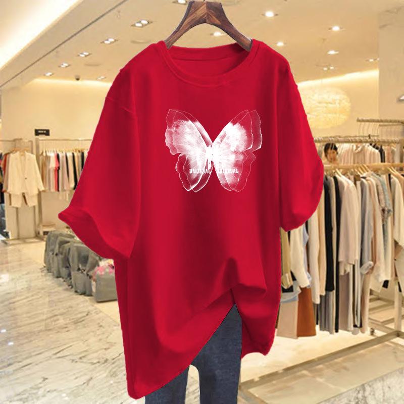 Dam sommar saltstil lös passform ren bomull t-shirt - Åldersreducerande vardaglig kortärmad