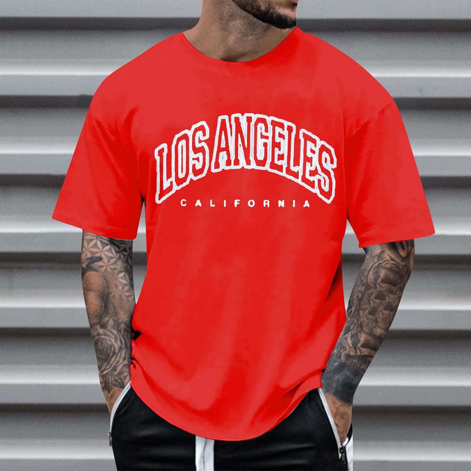 

Мужские свободные летние топы с круглым вырезом и короткими рукавами, модная футболка с графическими креативными буквами, ретро-принтом, уличные спортивные повседневные топы L красный