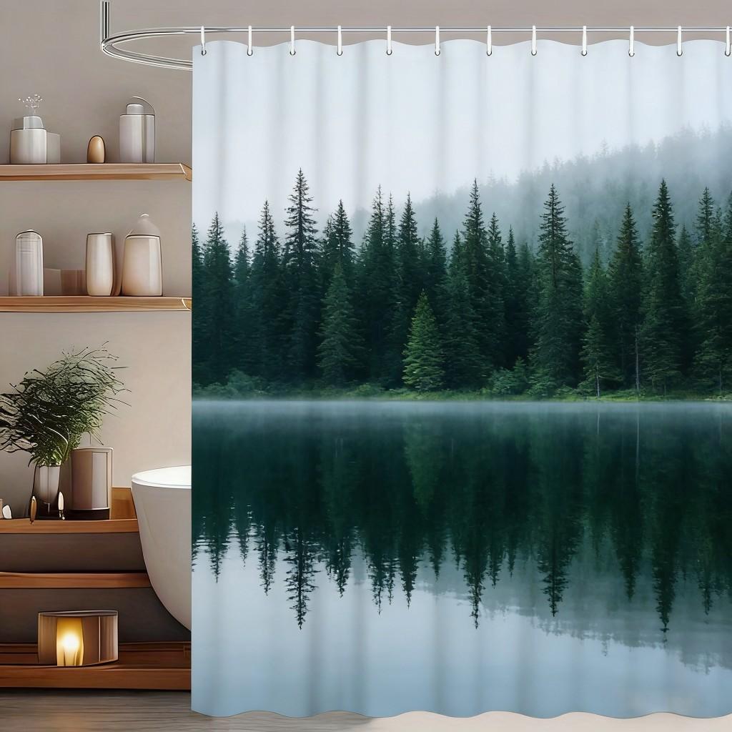 Lush Tropical Rainforest Stream with Giant Monstera Leaves Waterproof Shower Curtain for Bathroom Decor