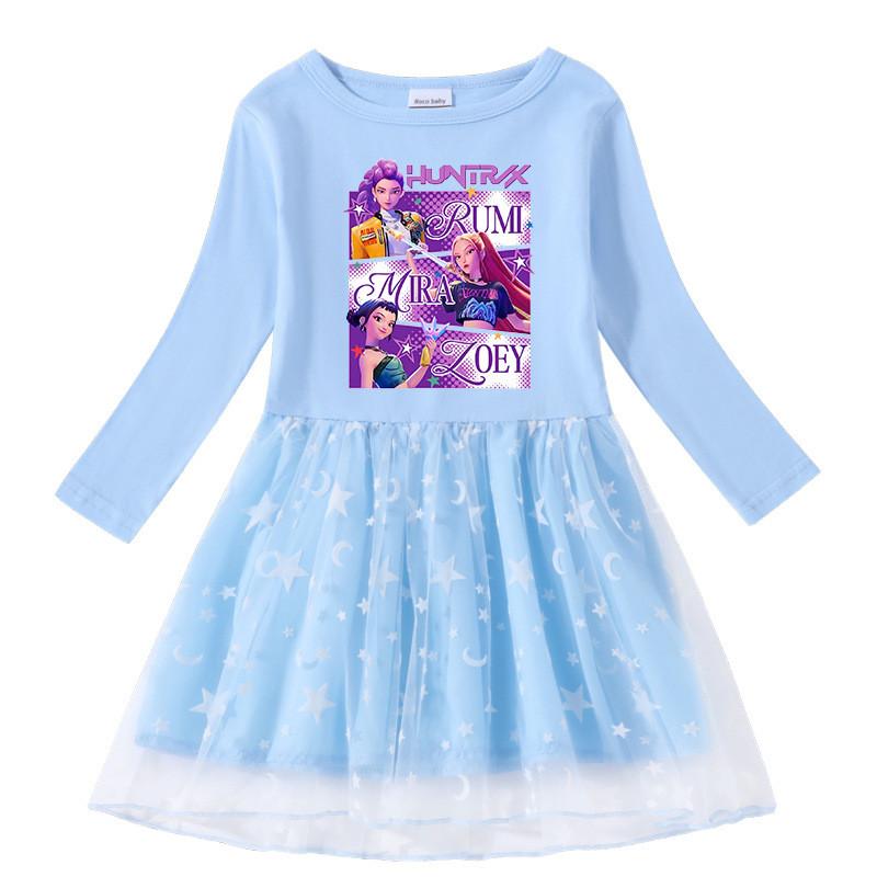 Girls Kpop Mira Zoey Rumi Hunters Printed Fashion Mesh Dress