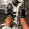 Fashion Women Sneakers Women Mesh Lace-up Fine Diamond Sequins Platform Vulcanized Shoes 2025 New Women Flat Sequined Sneakers Casual