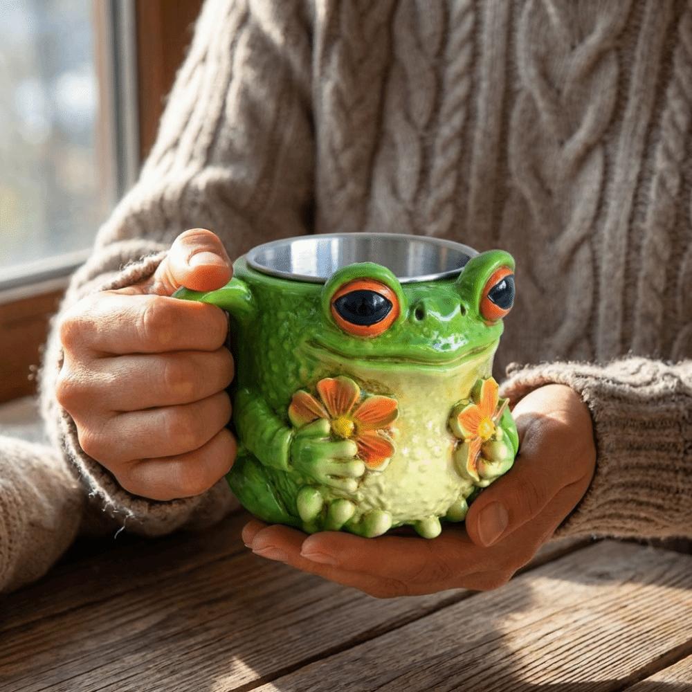 Creative Frog Floral Pattern Mug Anti Slip Cartoon Water Cup Milk Container School/Office