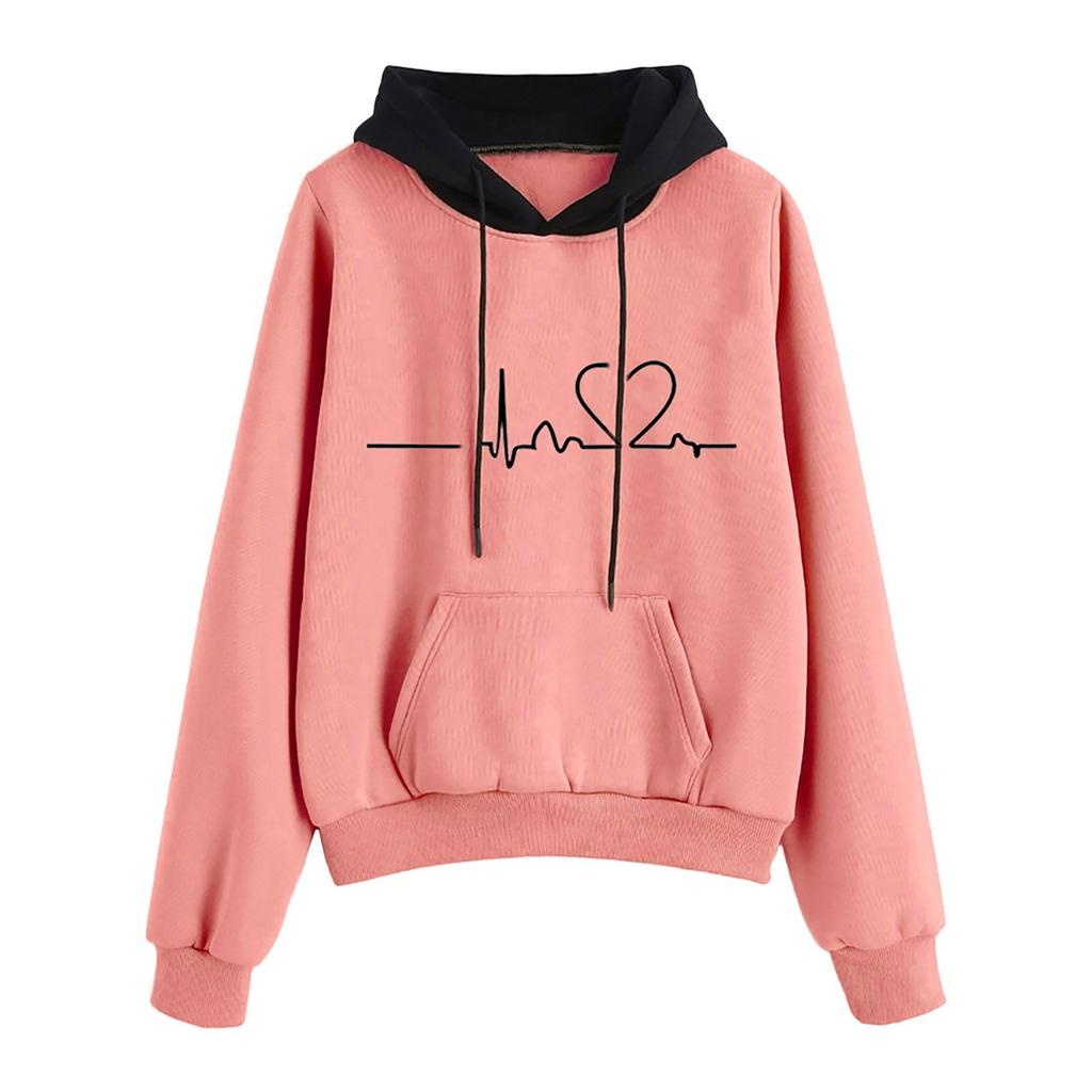 Frauen Mode Langarm Elektrokardiogramm Druck Hoodie Pullover Top Sweatshirt