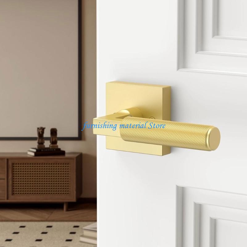 Y5GD Interior Privacy Door Handle Keyless Knurled Handle Lock Door Lever Square Interior Passage Door Knobs Modern Door Lever